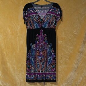 Soho Apparel Black and Purple Paisley Midi Dress